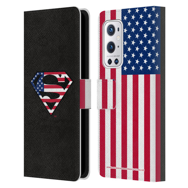Superman DC Comics Logos U.S. Flag 2 Leather Book Wallet Case Cover For OnePlus 9 Pro