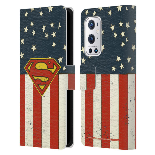 Superman DC Comics Logos U.S. Flag Leather Book Wallet Case Cover For OnePlus 9 Pro