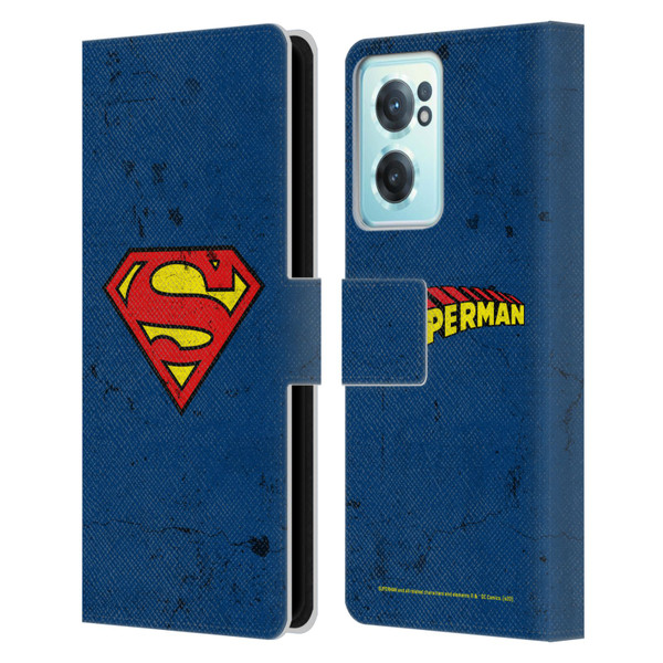 Superman DC Comics Logos Distressed Leather Book Wallet Case Cover For OnePlus Nord CE 2 5G