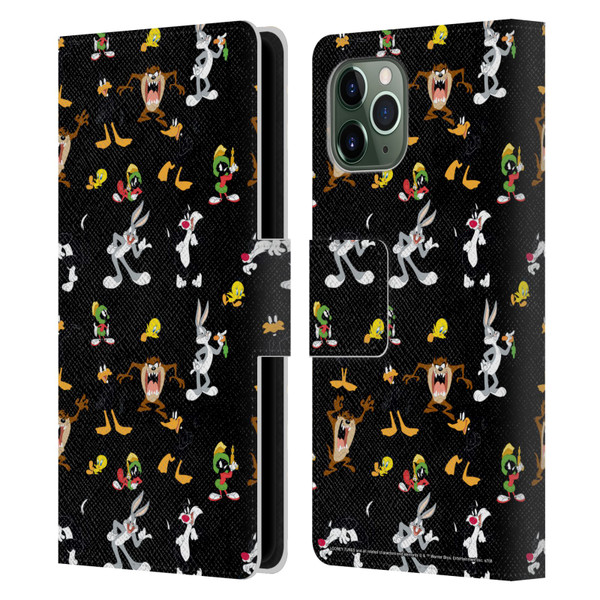 Looney Tunes Patterns Black Leather Book Wallet Case Cover For Apple iPhone 11 Pro