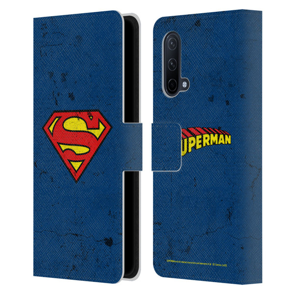 Superman DC Comics Logos Distressed Leather Book Wallet Case Cover For OnePlus Nord CE 5G