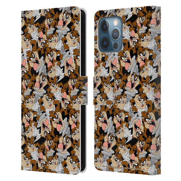 Looney Tunes Patterns Tasmanian Devil Leather Book Wallet Case Cover For Apple iPhone 12 Pro Max