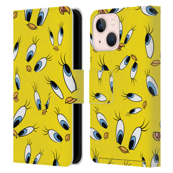 Looney Tunes Patterns Tweety Leather Book Wallet Case Cover For Apple iPhone 13 Mini