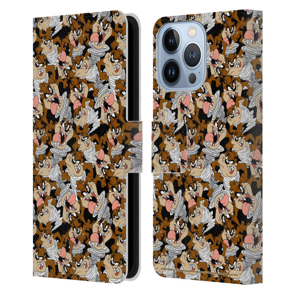 Looney Tunes Patterns Tasmanian Devil Leather Book Wallet Case Cover For Apple iPhone 13 Pro
