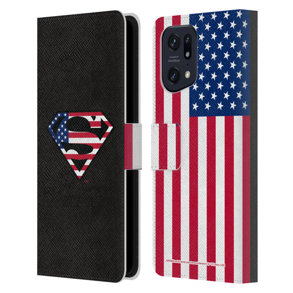 Superman DC Comics Logos U.S. Flag 2 Leather Book Wallet Case Cover For OPPO Find X5