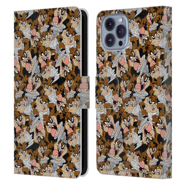 Looney Tunes Patterns Tasmanian Devil Leather Book Wallet Case Cover For Apple iPhone 14