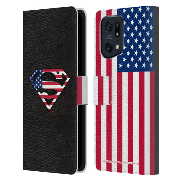 Superman DC Comics Logos U.S. Flag 2 Leather Book Wallet Case Cover For OPPO Find X5 Pro