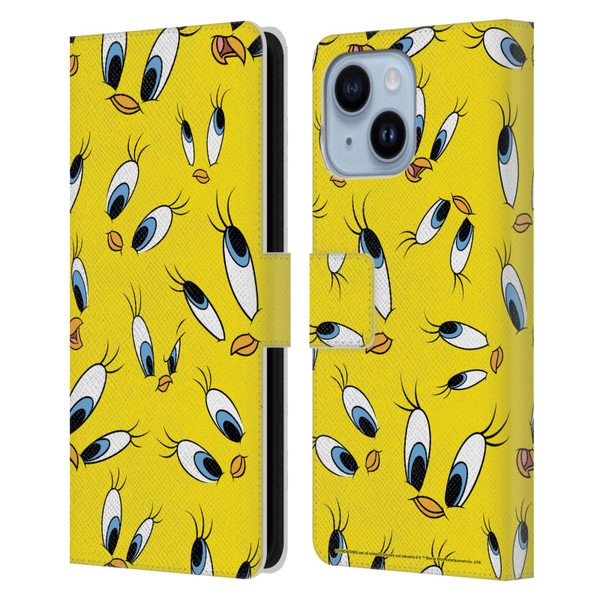Looney Tunes Patterns Tweety Leather Book Wallet Case Cover For Apple iPhone 14 Plus