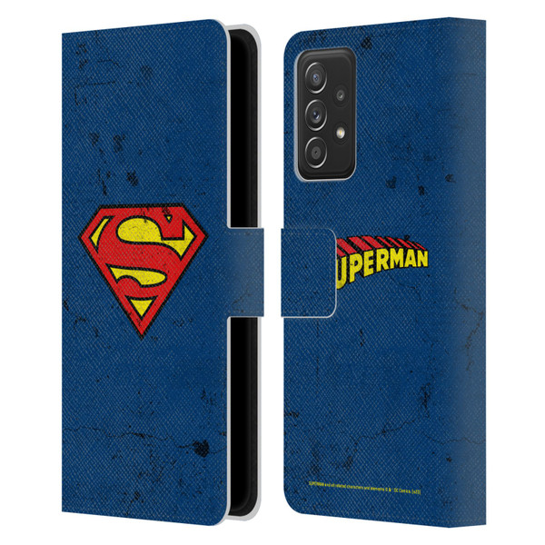 Superman DC Comics Logos Distressed Leather Book Wallet Case Cover For Samsung Galaxy A52 / A52s / 5G (2021)
