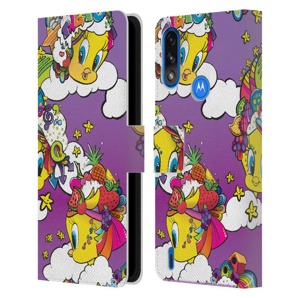 Looney Tunes Patterns Tweety Purple Leather Book Wallet Case Cover For Motorola Moto E7 Power / Moto E7i Power