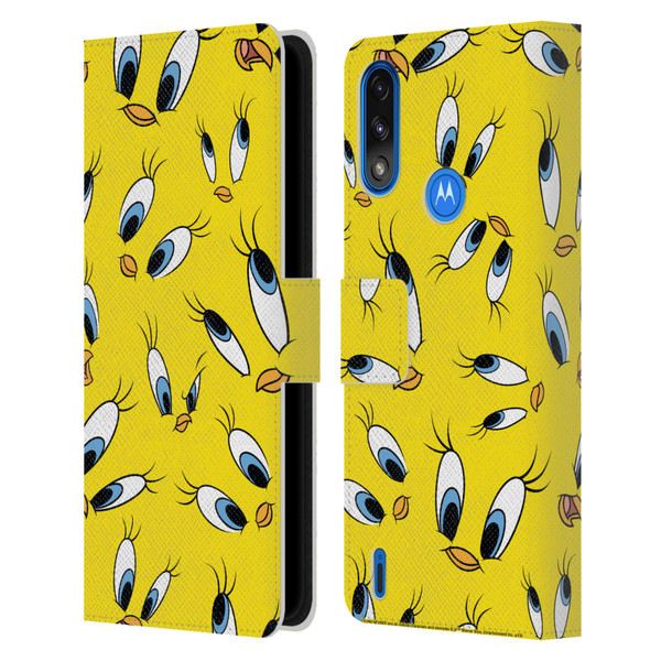 Looney Tunes Patterns Tweety Leather Book Wallet Case Cover For Motorola Moto E7 Power / Moto E7i Power