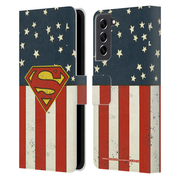 Superman DC Comics Logos U.S. Flag Leather Book Wallet Case Cover For Samsung Galaxy S21 FE 5G