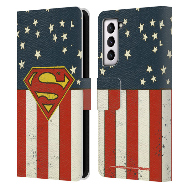 Superman DC Comics Logos U.S. Flag Leather Book Wallet Case Cover For Samsung Galaxy S21 5G