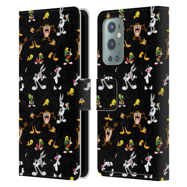 Looney Tunes Patterns Black Leather Book Wallet Case Cover For OnePlus 9