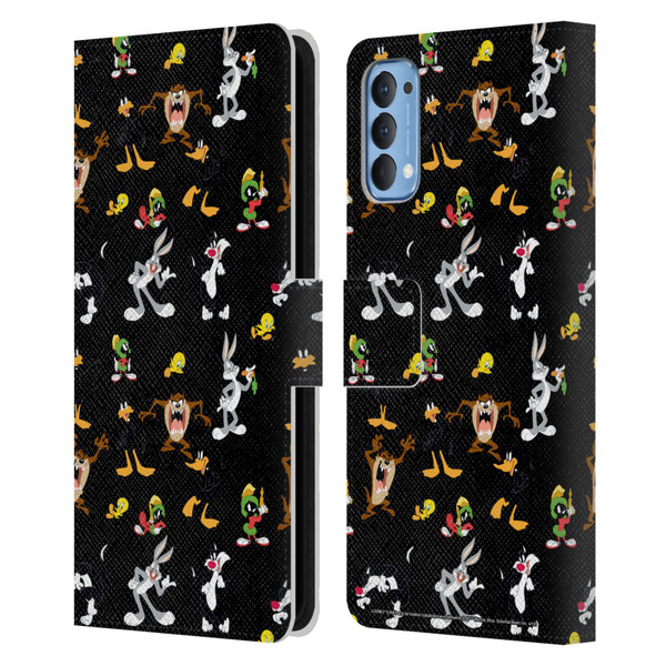 Looney Tunes Patterns Black Leather Book Wallet Case Cover For OPPO Reno 4 5G