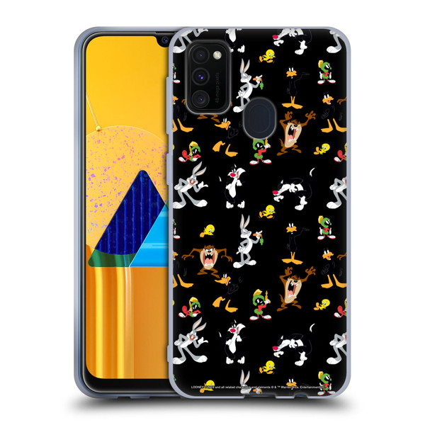Looney Tunes Patterns Black Soft Gel Case for Samsung Galaxy M30s (2019)/M21 (2020)