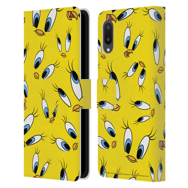 Looney Tunes Patterns Tweety Leather Book Wallet Case Cover For Samsung Galaxy A02/M02 (2021)