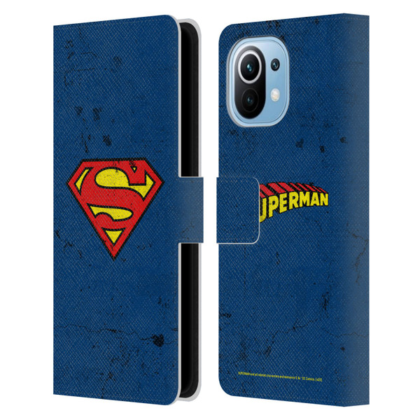 Superman DC Comics Logos Distressed Leather Book Wallet Case Cover For Xiaomi Mi 11