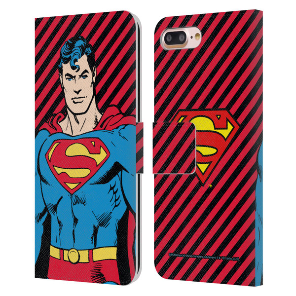 Superman DC Comics Vintage Fashion Stripes Leather Book Wallet Case Cover For Apple iPhone 7 Plus / iPhone 8 Plus