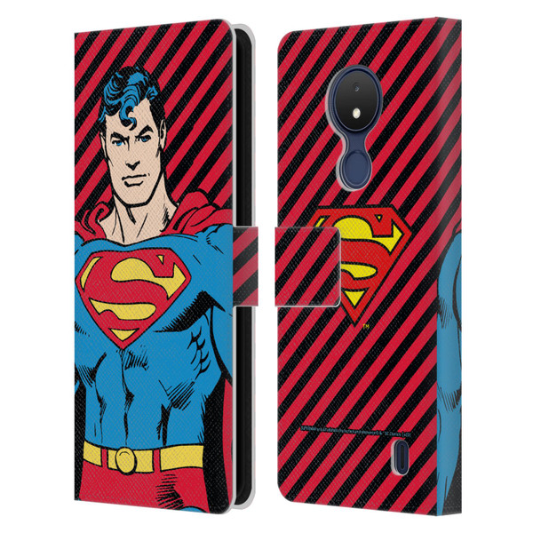 Superman DC Comics Vintage Fashion Stripes Leather Book Wallet Case Cover For Nokia C21