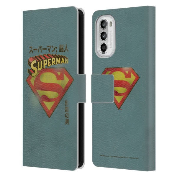 Superman DC Comics Vintage Fashion Japanese Logo Leather Book Wallet Case Cover For Motorola Moto G52