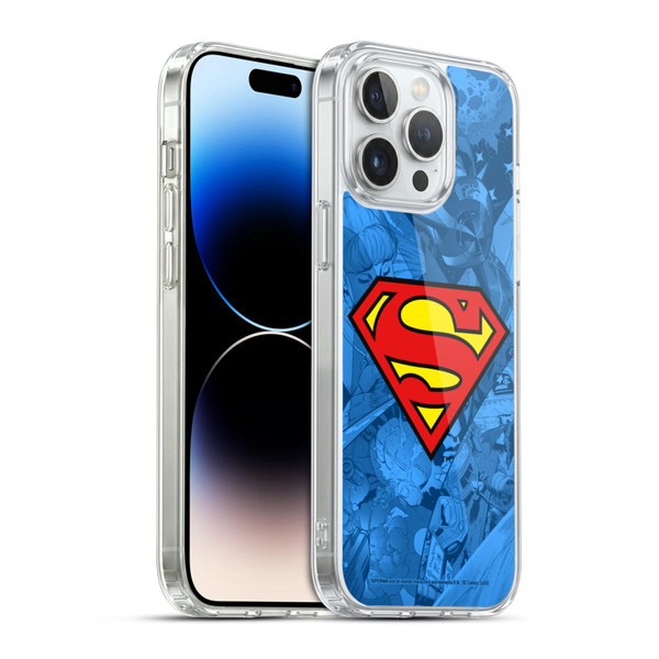 Superman DC Comics Comicbook Art Collage Soft Gel Case for Apple iPhone 14 Pro Max & MagSafe