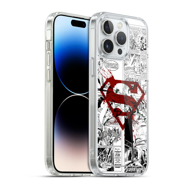 Superman DC Comics Comicbook Art Red Logo Splatter Soft Gel Case for Apple iPhone 14 Pro Max & MagSafe