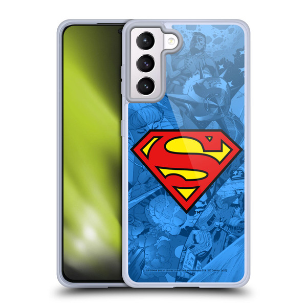 Superman DC Comics Comicbook Art Collage Soft Gel Case for Samsung Galaxy S21+ 5G & MagSafe