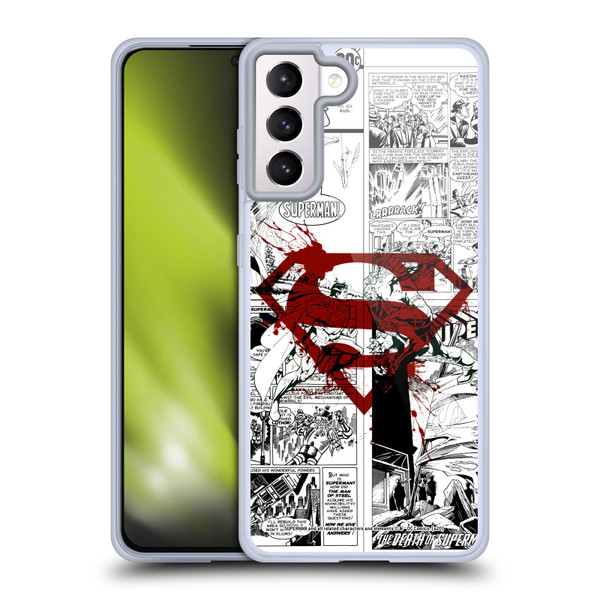 Superman DC Comics Comicbook Art Red Logo Splatter Soft Gel Case for Samsung Galaxy S21+ 5G & MagSafe