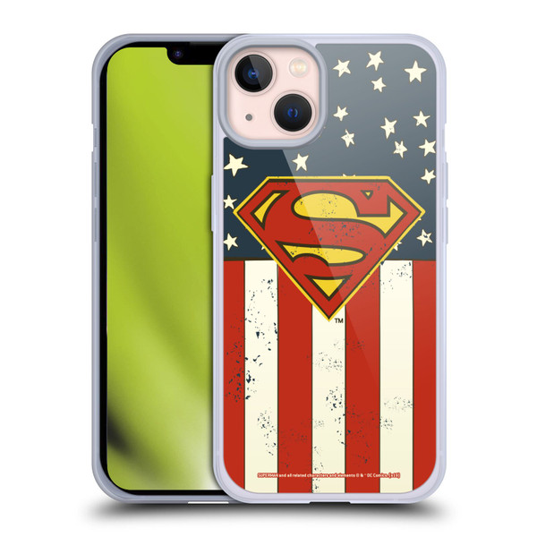Superman DC Comics Logos U.S. Flag Soft Gel Case for Apple iPhone 13