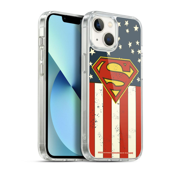 Superman DC Comics Logos U.S. Flag Soft Gel Case for Apple iPhone 13