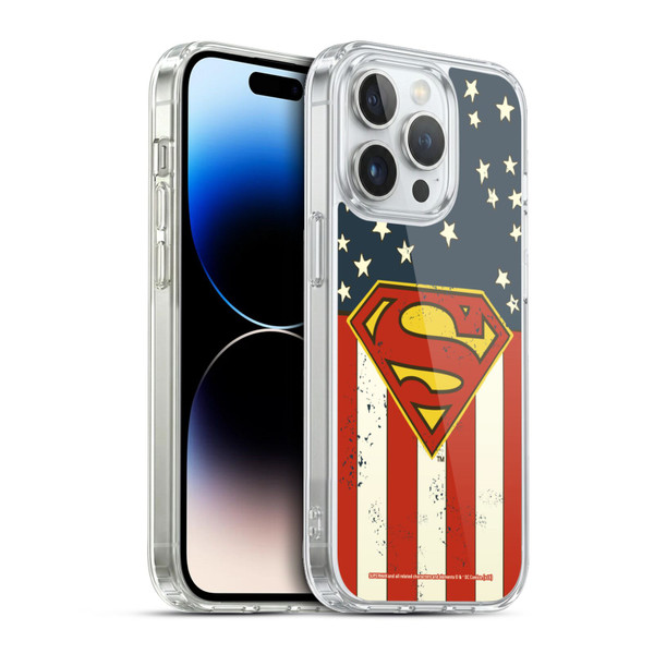 Superman DC Comics Logos U.S. Flag Soft Gel Case for Apple iPhone 13 Pro & MagSafe
