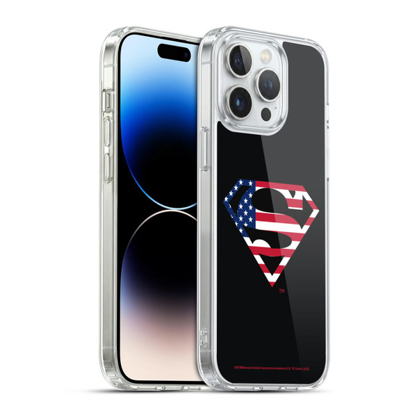 Superman DC Comics Logos U.S. Flag 2 Soft Gel Case for Apple iPhone 14 Pro Max & MagSafe