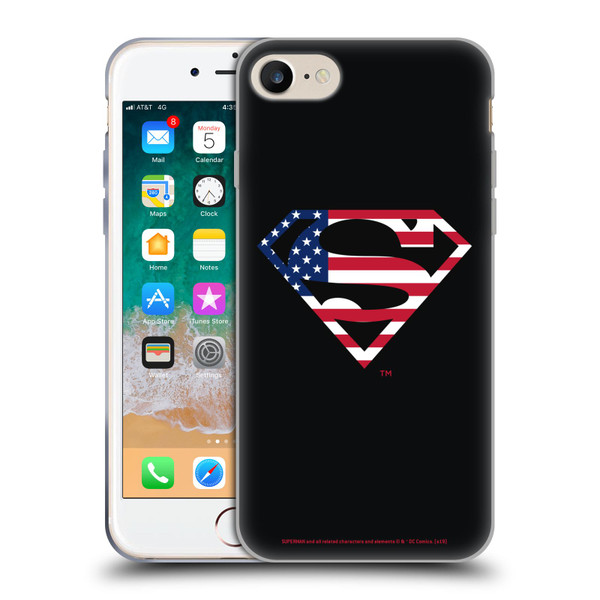 Superman DC Comics Logos U.S. Flag 2 Soft Gel Case for Apple iPhone 7 / 8 / SE 2020 & 2022 & MagSafe
