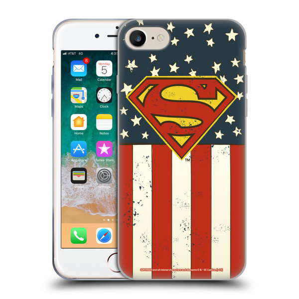 Superman DC Comics Logos U.S. Flag Soft Gel Case for Apple iPhone 7 / 8 / SE 2020 & 2022 & MagSafe