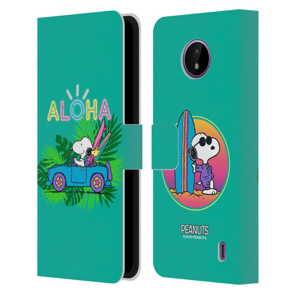 Peanuts Snoopy Aloha Disco Tropical Surf Leather Book Wallet Case Cover For Nokia C10 / C20