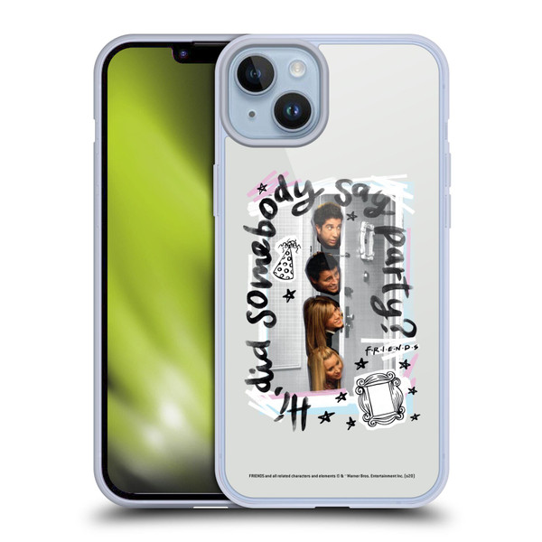 Friends TV Show Doodle Art Somebody Say Party Soft Gel Case for Apple iPhone 14 Plus