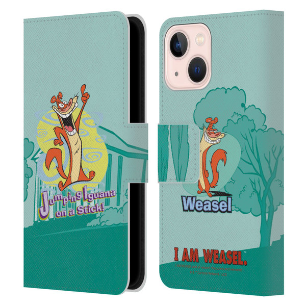 I Am Weasel. Graphics Jumping Iguana On A Stick Leather Book Wallet Case Cover For Apple iPhone 13 Mini