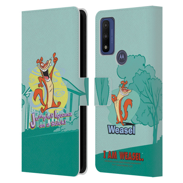 I Am Weasel. Graphics Jumping Iguana On A Stick Leather Book Wallet Case Cover For Motorola G Pure
