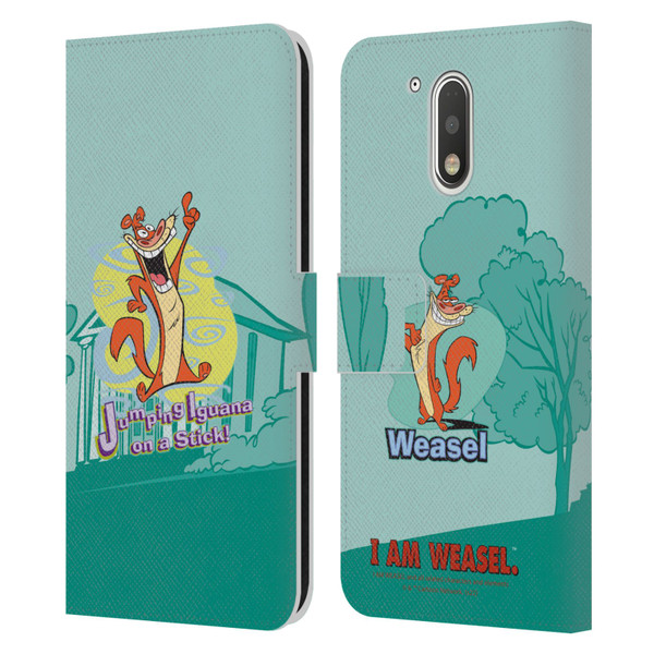 I Am Weasel. Graphics Jumping Iguana On A Stick Leather Book Wallet Case Cover For Motorola Moto G41