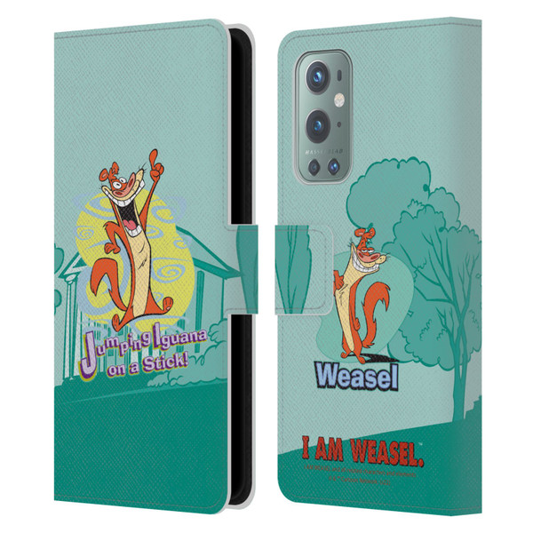 I Am Weasel. Graphics Jumping Iguana On A Stick Leather Book Wallet Case Cover For OnePlus 9
