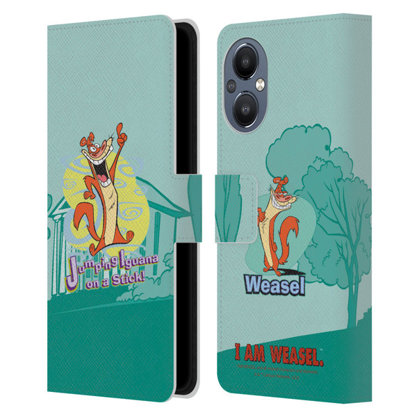 I Am Weasel. Graphics Jumping Iguana On A Stick Leather Book Wallet Case Cover For OnePlus Nord N20 5G
