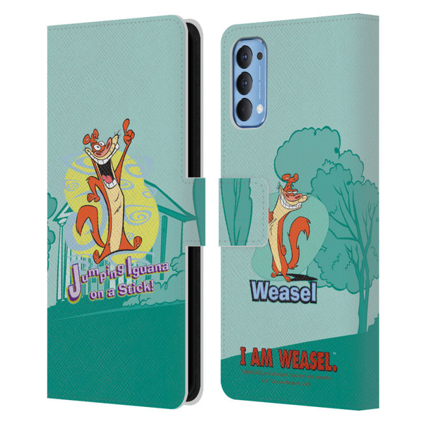 I Am Weasel. Graphics Jumping Iguana On A Stick Leather Book Wallet Case Cover For OPPO Reno 4 5G