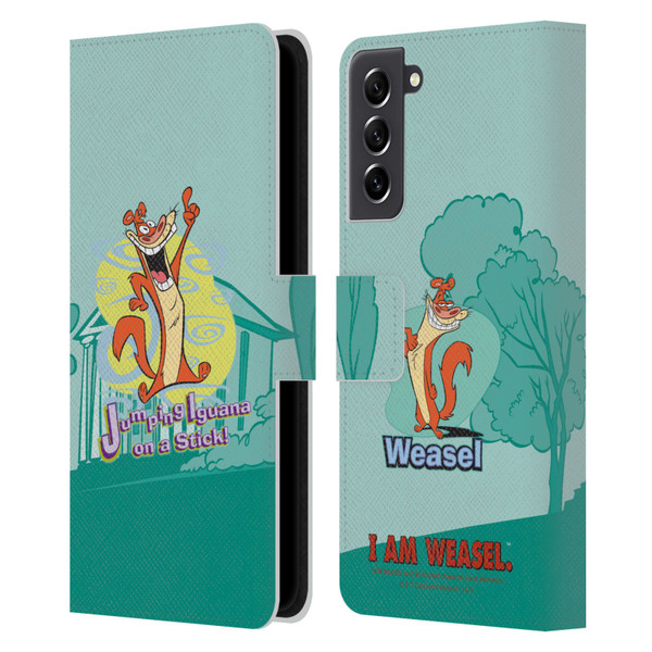 I Am Weasel. Graphics Jumping Iguana On A Stick Leather Book Wallet Case Cover For Samsung Galaxy S21 FE 5G