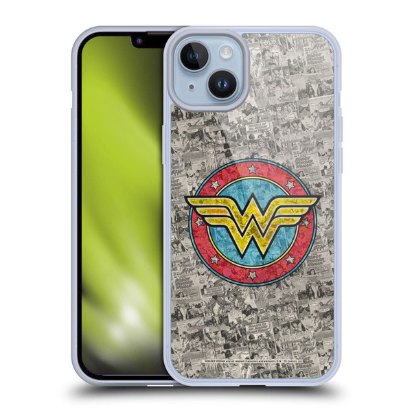 Wonder Woman DC Comics Vintage Art Comics Logo Soft Gel Case for Apple iPhone 14 Plus