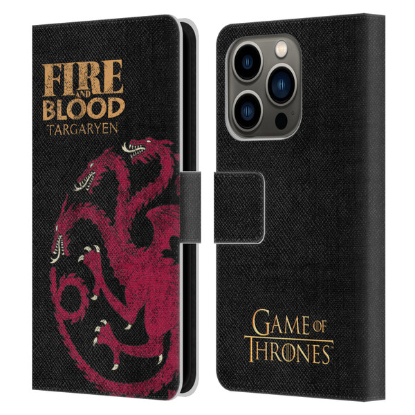 HBO Game of Thrones House Mottos Targaryen Leather Book Wallet Case Cover For Apple iPhone 14 Pro