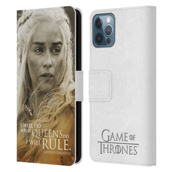 HBO Game of Thrones Character Portraits Daenerys Targaryen Leather Book Wallet Case Cover For Apple iPhone 12 / iPhone 12 Pro