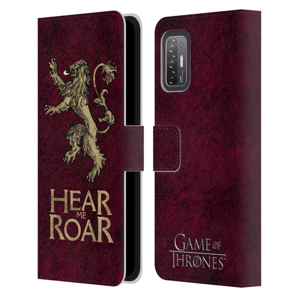 HBO Game of Thrones Dark Distressed Look Sigils Lannister Leather Book Wallet Case Cover For HTC Desire 21 Pro 5G