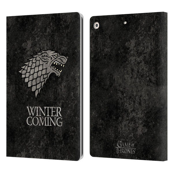 HBO Game of Thrones Dark Distressed Look Sigils Stark Leather Book Wallet Case Cover For Apple iPad 10.2 2019/2020/2021