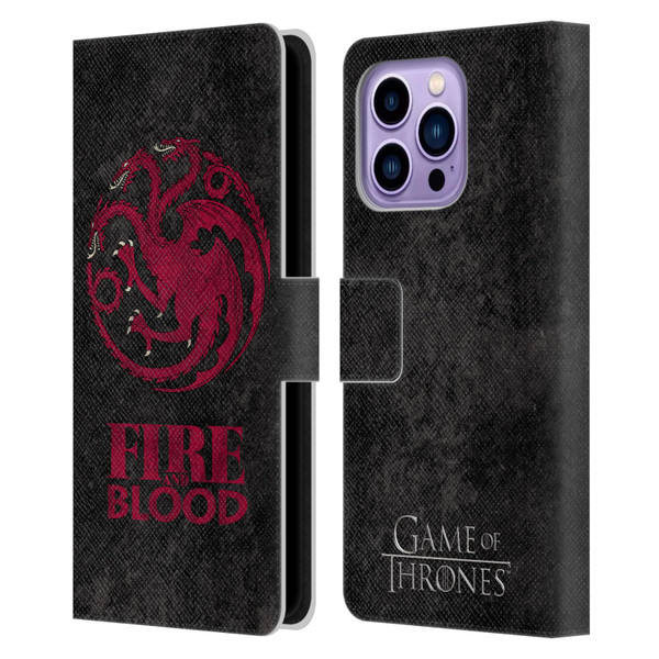 HBO Game of Thrones Dark Distressed Look Sigils Targaryen Leather Book Wallet Case Cover For Apple iPhone 14 Pro Max